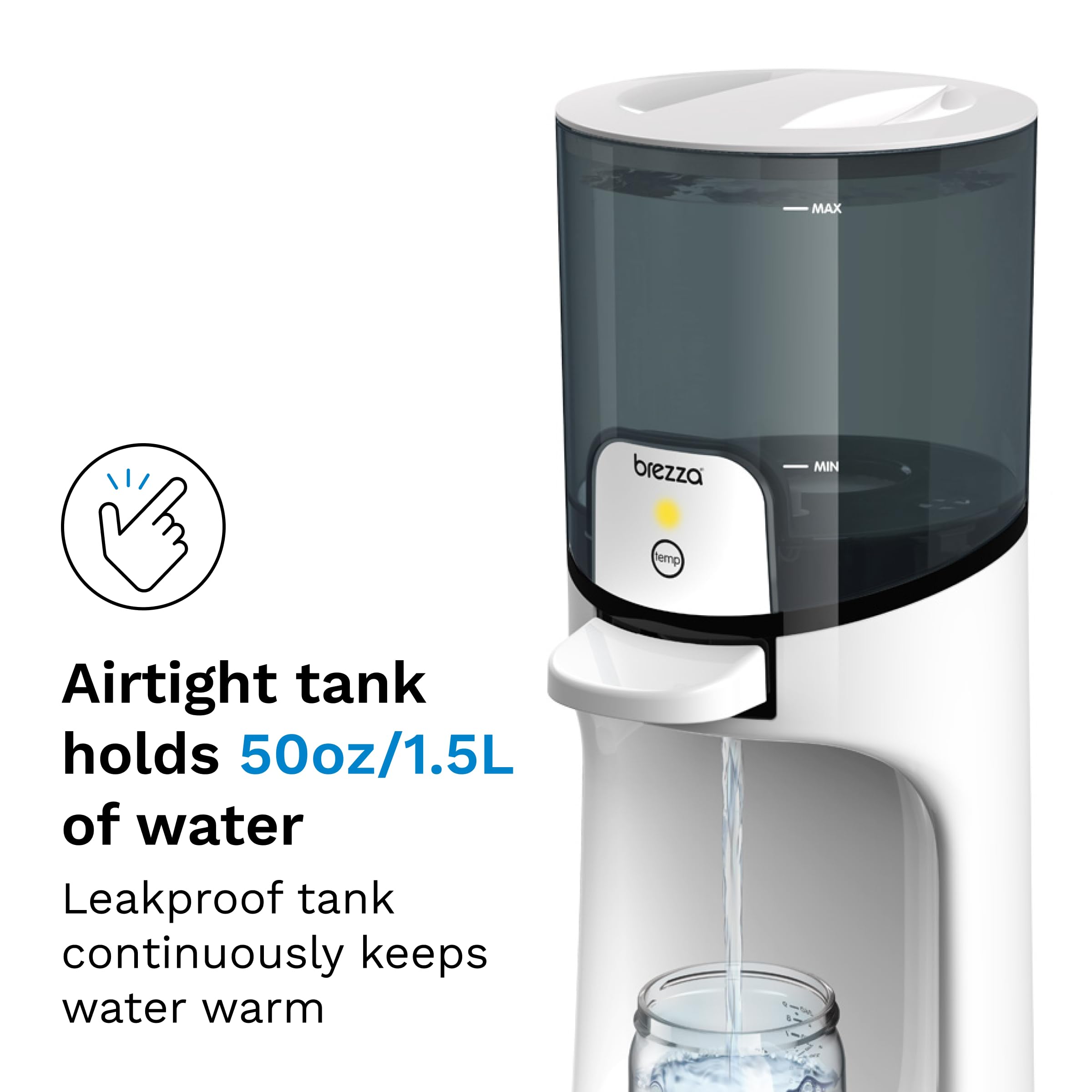 Baby Brezza Instant Baby Bottle Maker with 3 Temperature Settings for Formula Warming, 50oz Tank Capacity, 24/7 Warm Water Dispenser, Electric Kettle Alternative