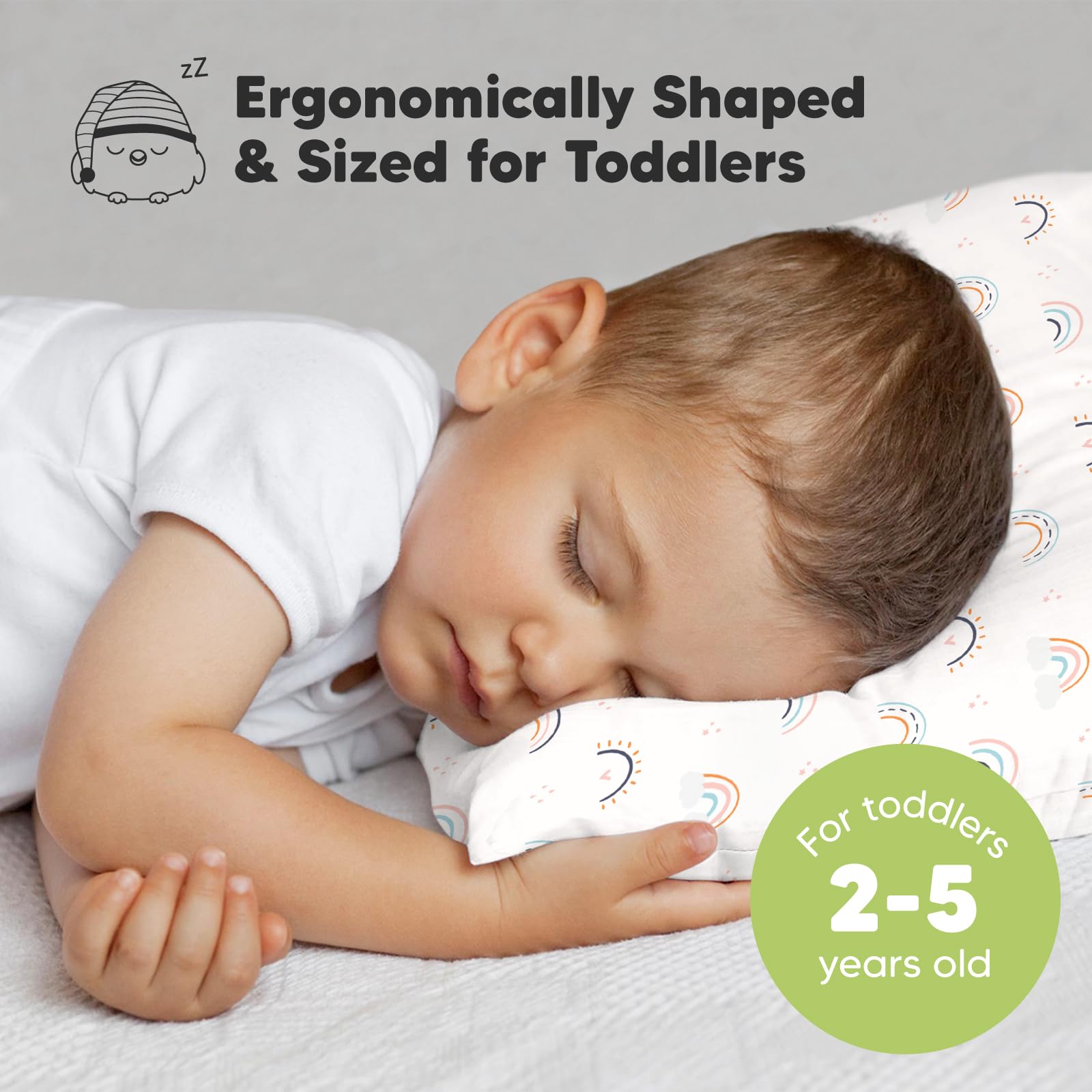 KeaBabies Organic Toddler Pillow with Pillowcase,Jumbo 14X20(Jolly Rainbow)