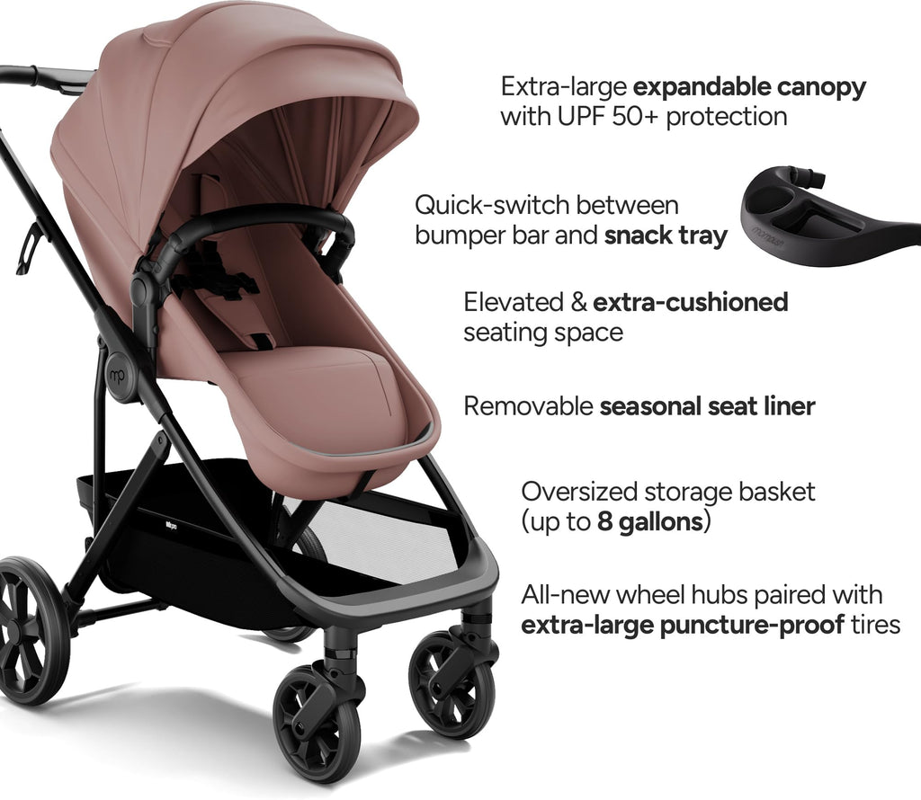 Mompush Wiz Pro Baby Stroller with Bassinet Mode, Snack Tray Included