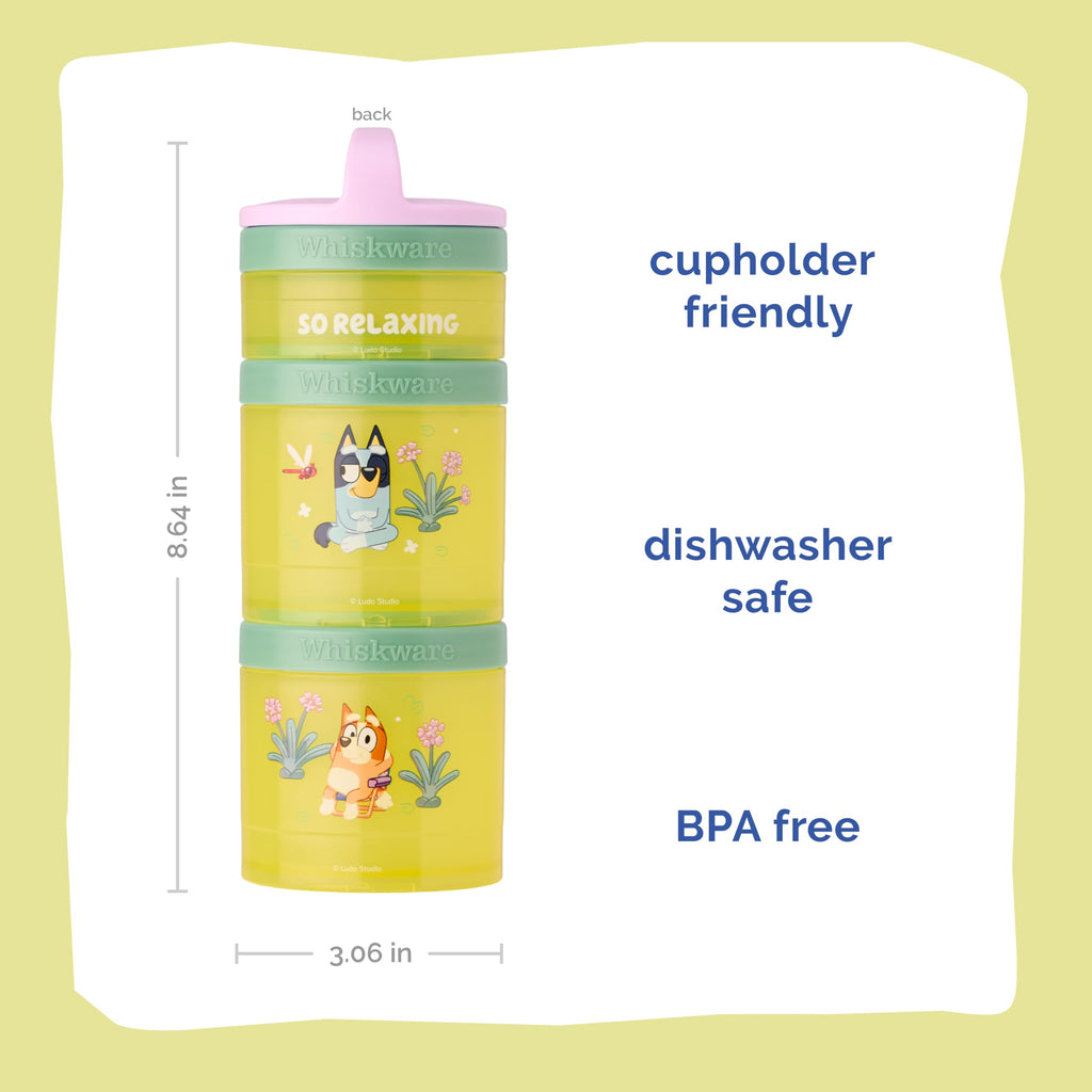 Whiskware Bluey Stackable Snack Containers for Kids and Toddlers, 3 Stackable Snack Cups for School and Travel, Bluey and Bingo (Pack of 1)