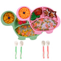 NICINGU Baby Feeding Utensils Sets with Spoon and Forks 6 Pcs/Set Divided Silicone Suction Plates for Toddler Kids,Baby Feeding Dish BPA Free Microwave Dishwasher Safe-Green Pink Tortoise Sets