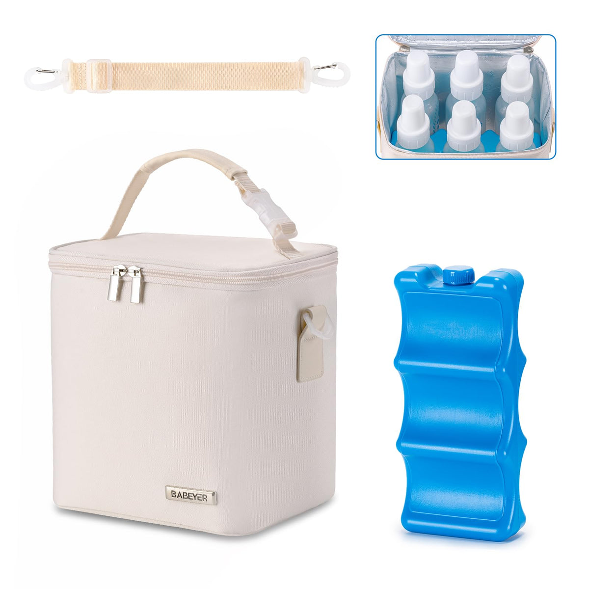 BABEYER Breastmilk Cooler Bag with Ice Pack Fits 6 Baby Bottles Up to 9 Ounce, Baby Bottle Bag with Shoulder Strap for Nursing Mom Daycare, Floral