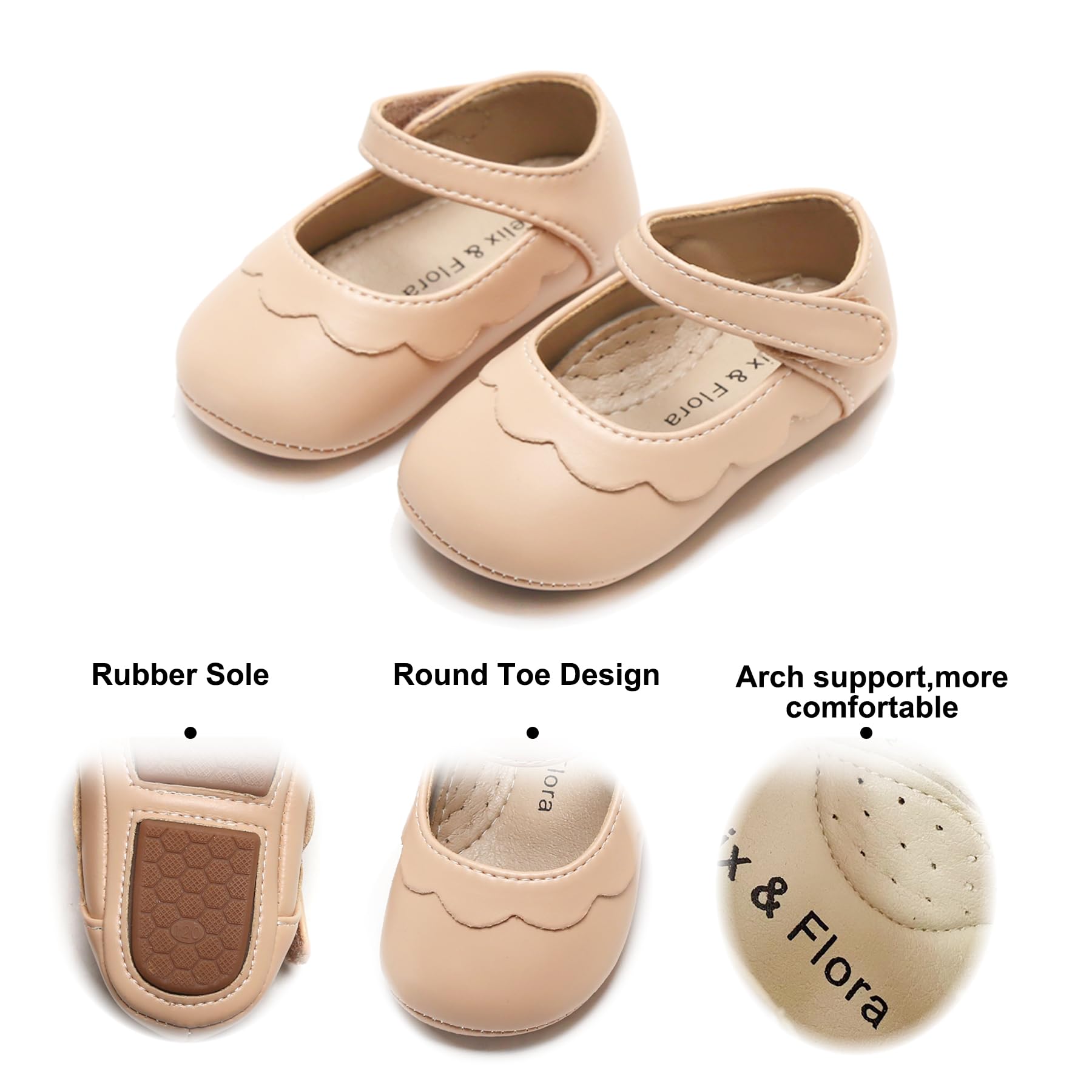Felix & Flora Soft Sole Leather Nude Baby Shoes - Infant Baby Walking Shoes Moccasinss Rubber Sole Crib Shoes(Nude,12-18Months)