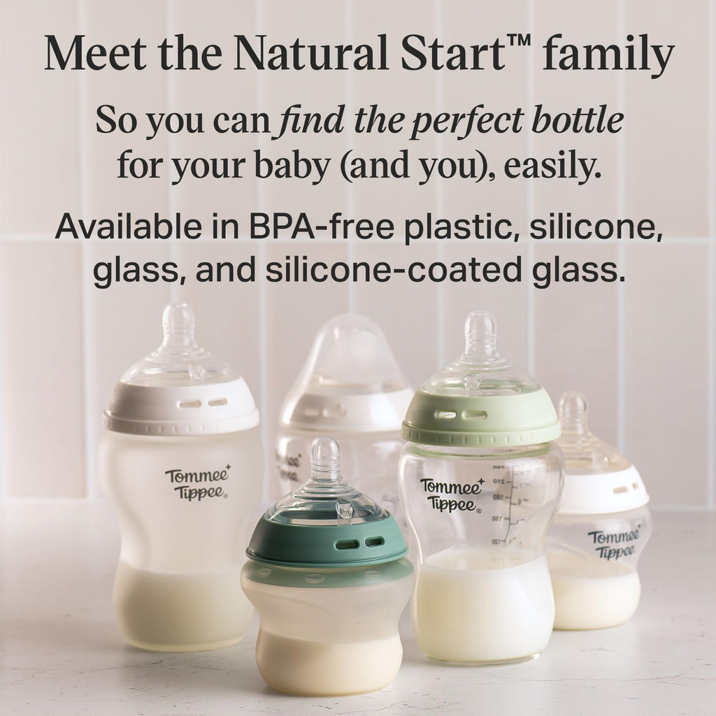 Tommee Tippee Natural Start Baby's First Bottle and Pacifier 8 Piece Set, 2 x 5oz and 2 x 9oz Anti-Colic BPA Free Bottles, 1x Medium Flow Nipple, 1x 0-6 Month Pacifier, Clear