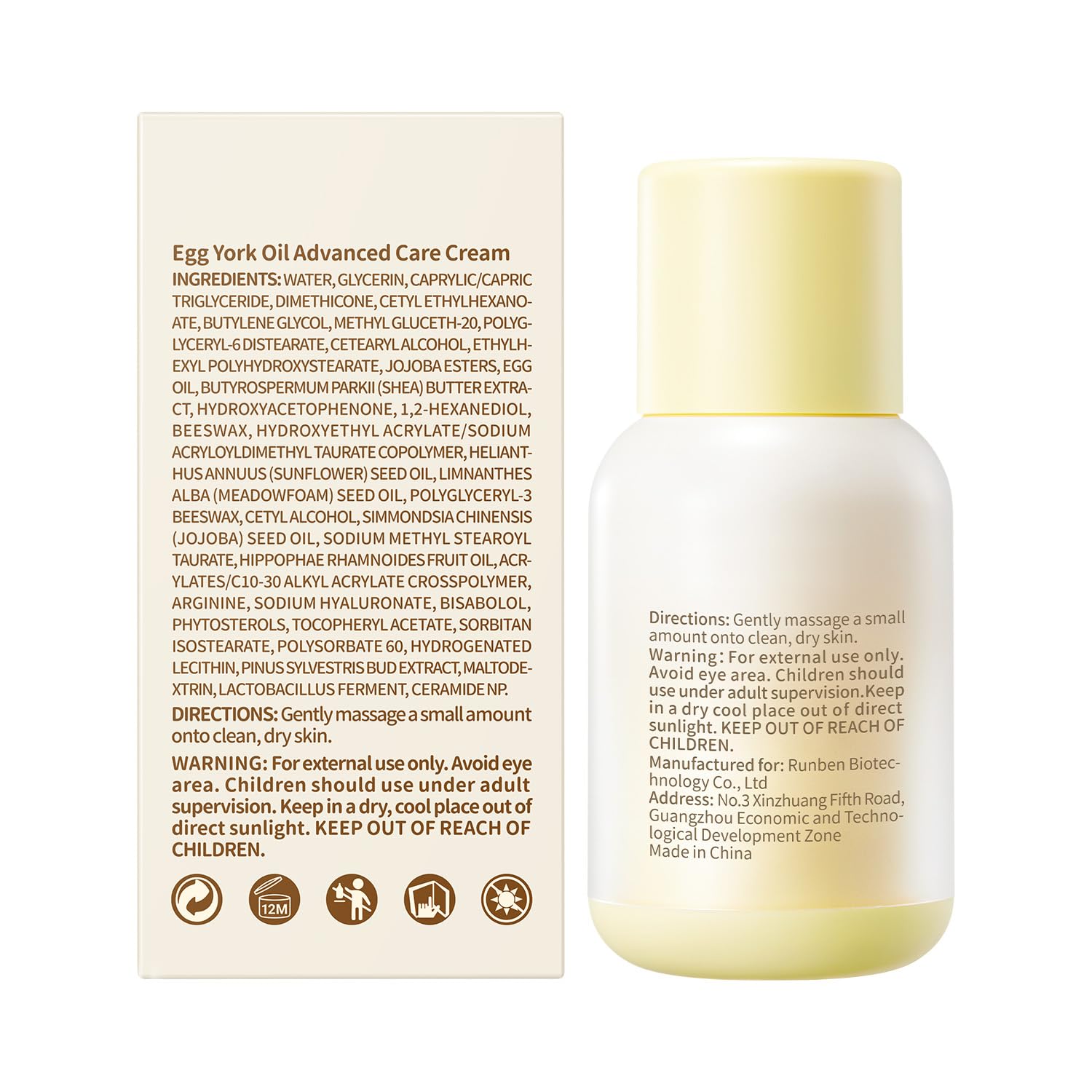 RUNBEN Baby Face Cream with Egg Yolk Oil, 48H Deep Moisturizing, Gentle & Non-Greasy Kids Face Lotion, Dry & Sensitive Skin Care for Baby, Fragrance-Free, 1.76 oz