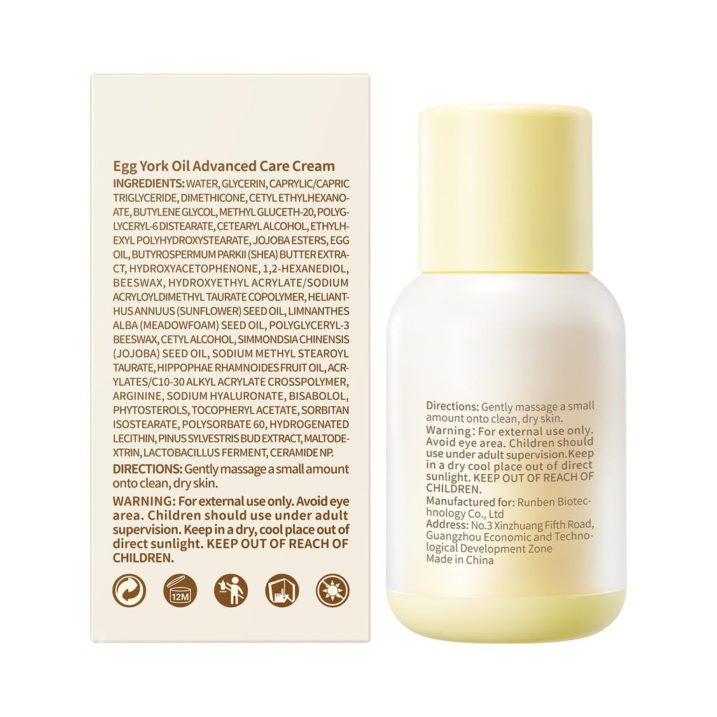 RUNBEN Baby Face Cream with Egg Yolk Oil, 48H Deep Moisturizing, Gentle & Non-Greasy Kids Face Lotion, Dry & Sensitive Skin Care for Baby, Fragrance-Free, 1.76 oz