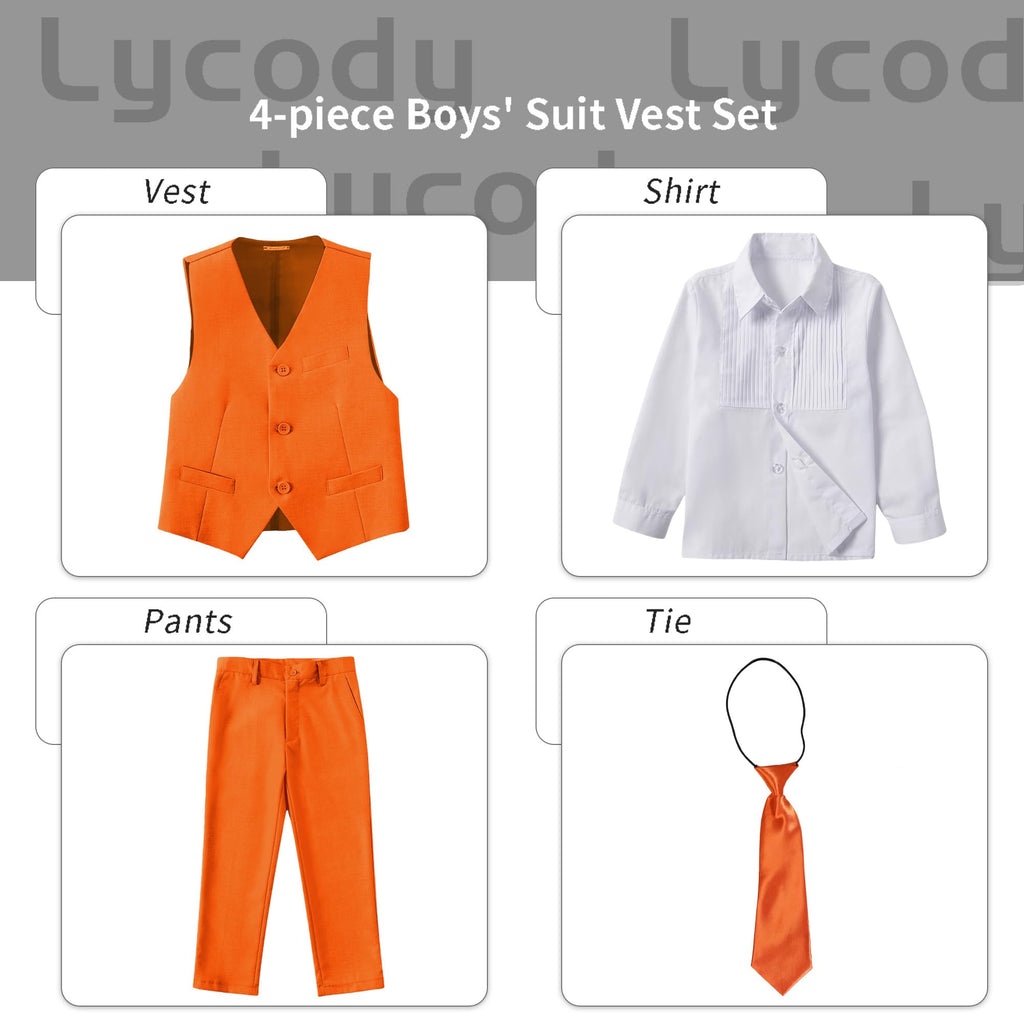 Lycody Boys Suit Vest Set Formal Dress Suits Wedding Outfit, Orange, Size 7