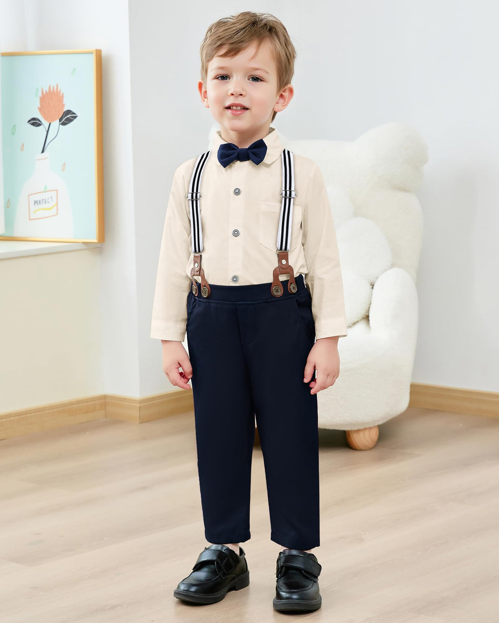 nilikastta Boys Outfits Gentleman Wedding Outfits Green Dress Shirt With Bowtie/Suspender Pants for School Play 12-18 Months