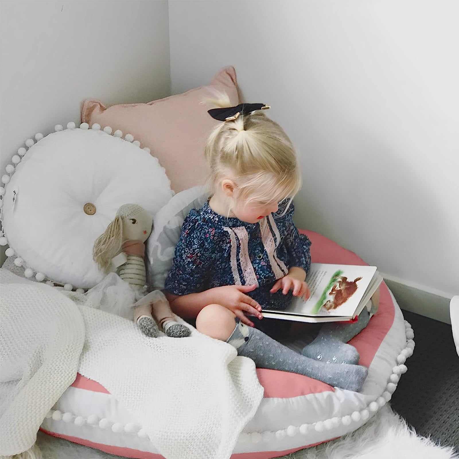 Kishome Large Floor Pillow Kids Round Floor Cushion Seating Pink