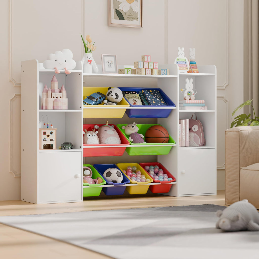Large Kids Toy Storage Organizer, Toy Organizers and Storage with Bookshelf, Kid Bookshelf and Toy Storage with 6 Storage Cubbies and 8 Storage Bins for Kids' Rooms, Playrooms, and Nurseries