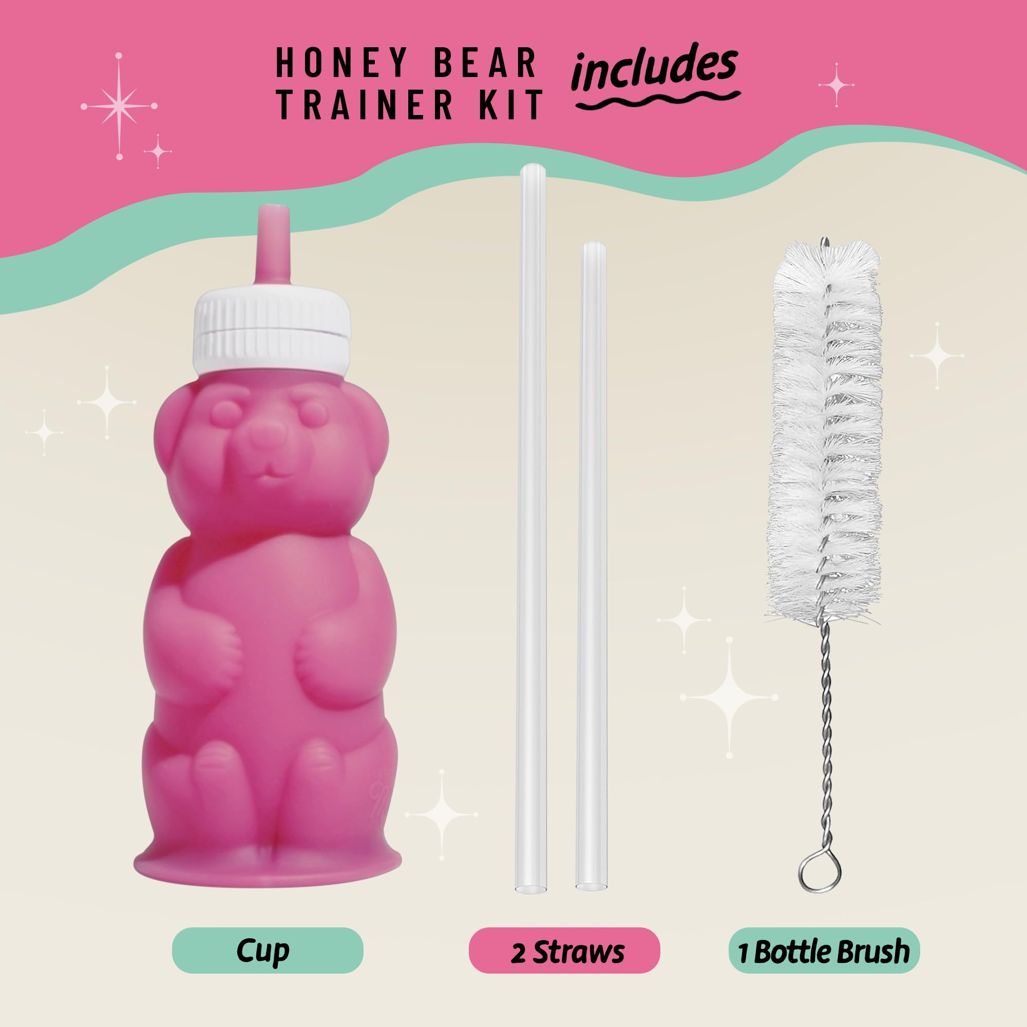 Legendairy Milk Honey Bear Straw Cup Silicone for Babies (Green/Raspberry), 8 oz. Dishwasher Safe Baby Straw Cup, Food Grade Silicone, Honeybear Sippy Cup for Ages 4+ Months (Pack of 2)