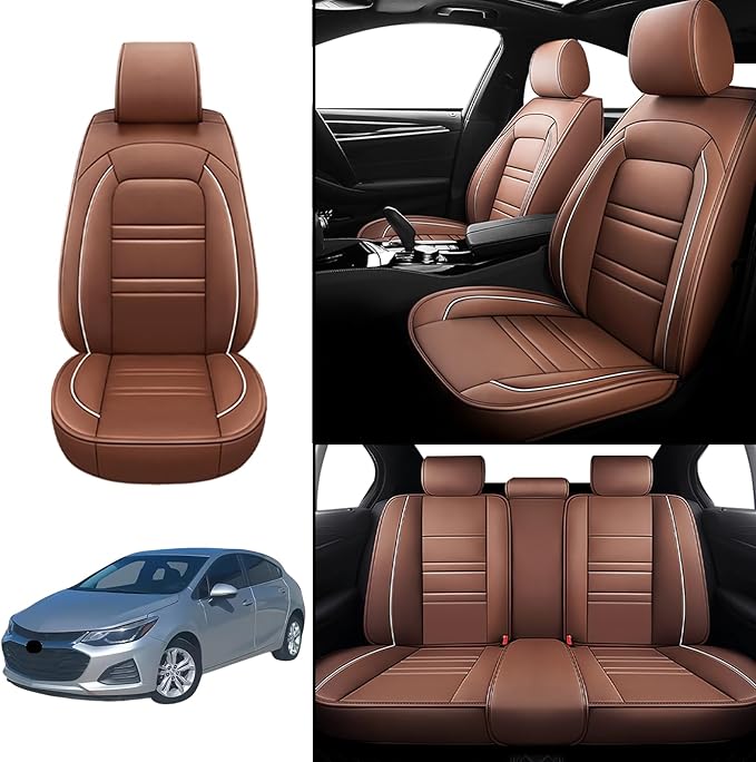 Seat Covers for Cruze 2011-2019 | 5-Seats Leather Seat Covers, Easy to Install Automotive Seat Covers Full Set (Full Set, Coffee)