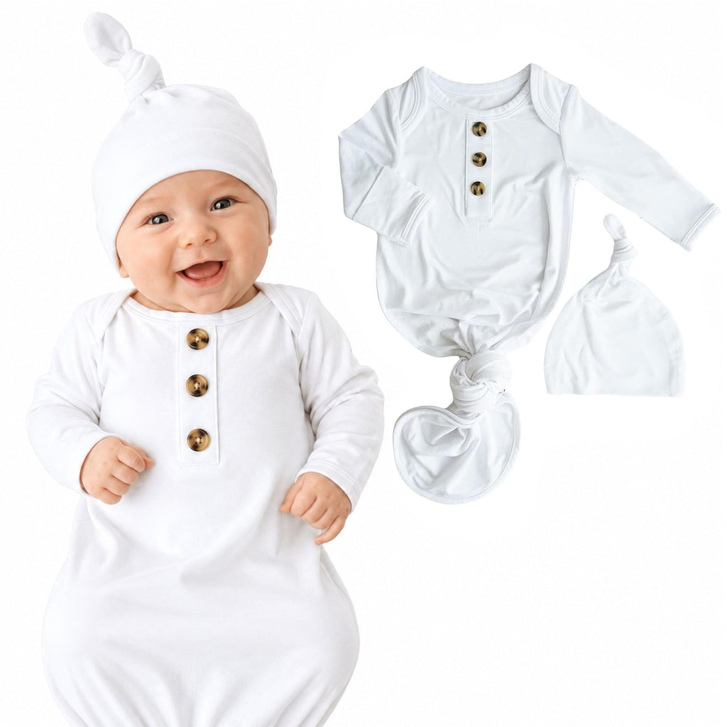 Caden Lane Newborn Knotted Gown with Hat, Soft Bamboo Viscose Baby Sack, Unisex Infant Breathable Night gown