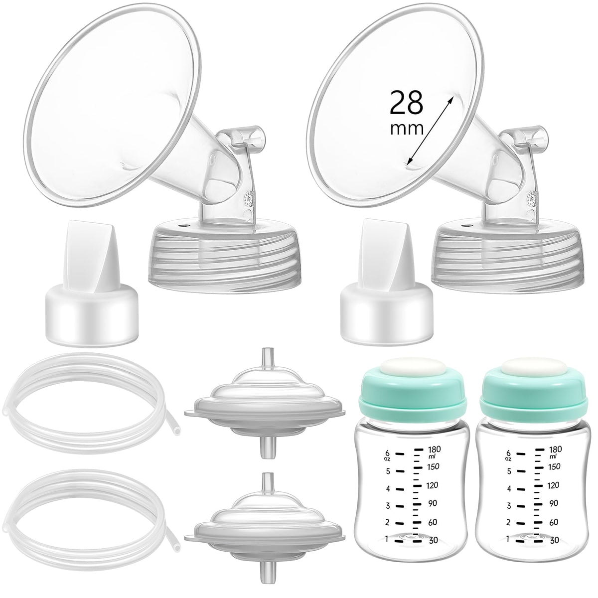 Momstouch Pump Parts Compatible with Spectra S1/S2/9 Plus, Not Original Accessories, Full Set Replacements Include 14mm Flanges, Duckbill Valves, Backflow Protectors, Tubings and Bottles