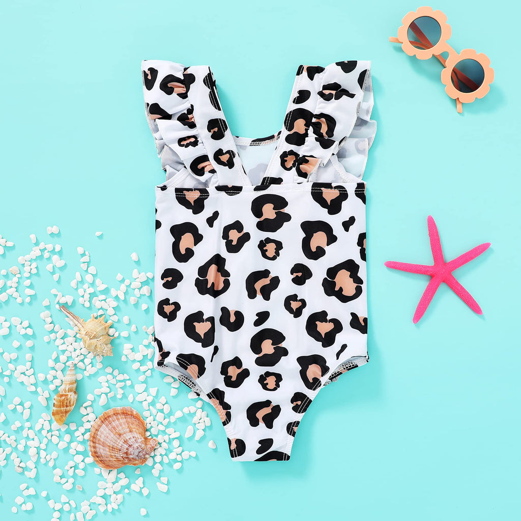 Happy Town One-Piece Infant Toddler Baby Girl Summer Swimsuit Watermelon Leopard Ruffle Swimwear Bikini Bathing Suit (Leopard, 6-12 Months)