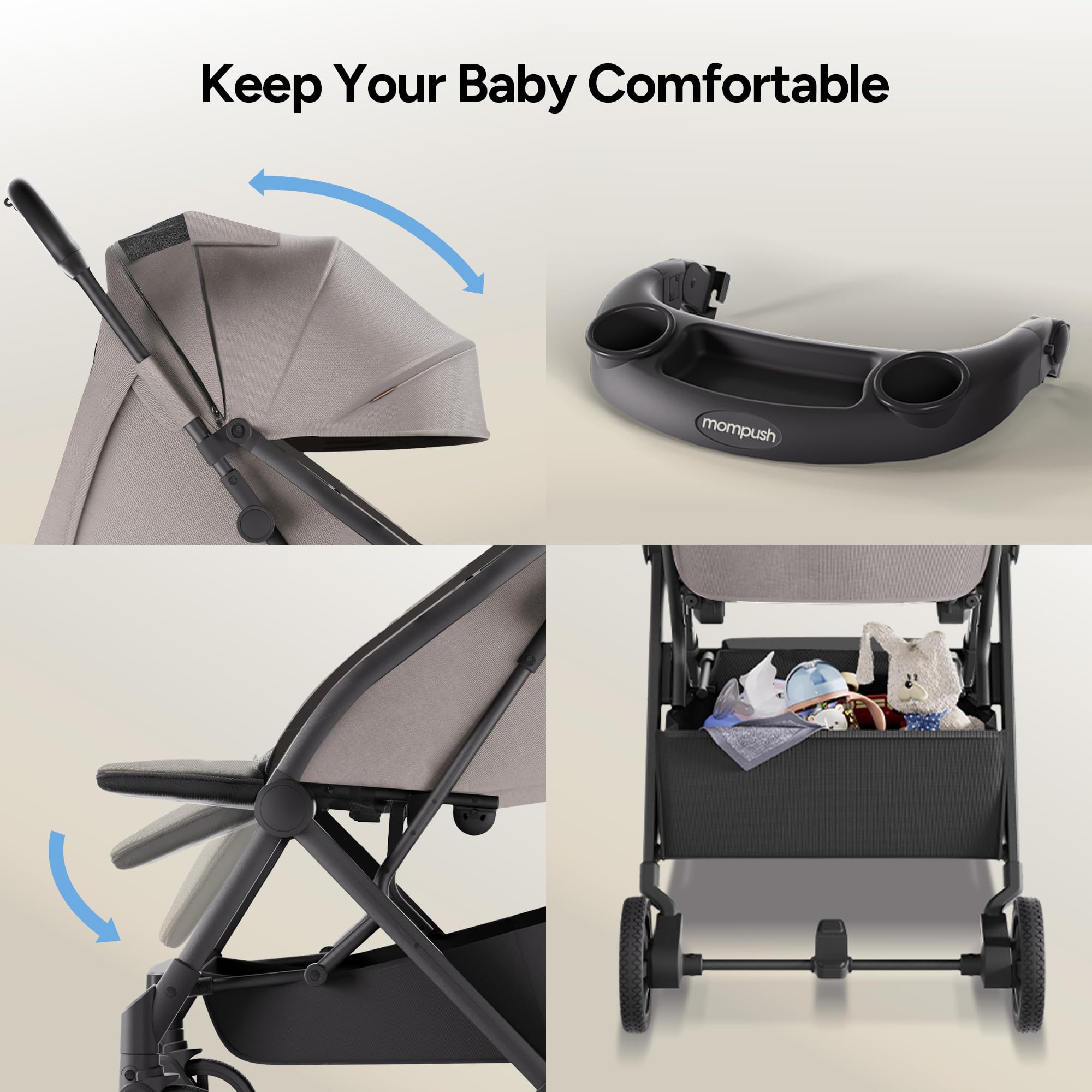 Mompush Lithe V2 Lightweight Travel Stroller with Organizer Included