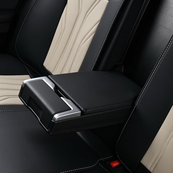 FLORICH Rear Seat Covers Leather Car Seat Covers Waterproof Back Seat Cover Automotive Seat Covers Universal Seat Cushion Protector for Most Cars Trucks SUV-Black&Beige