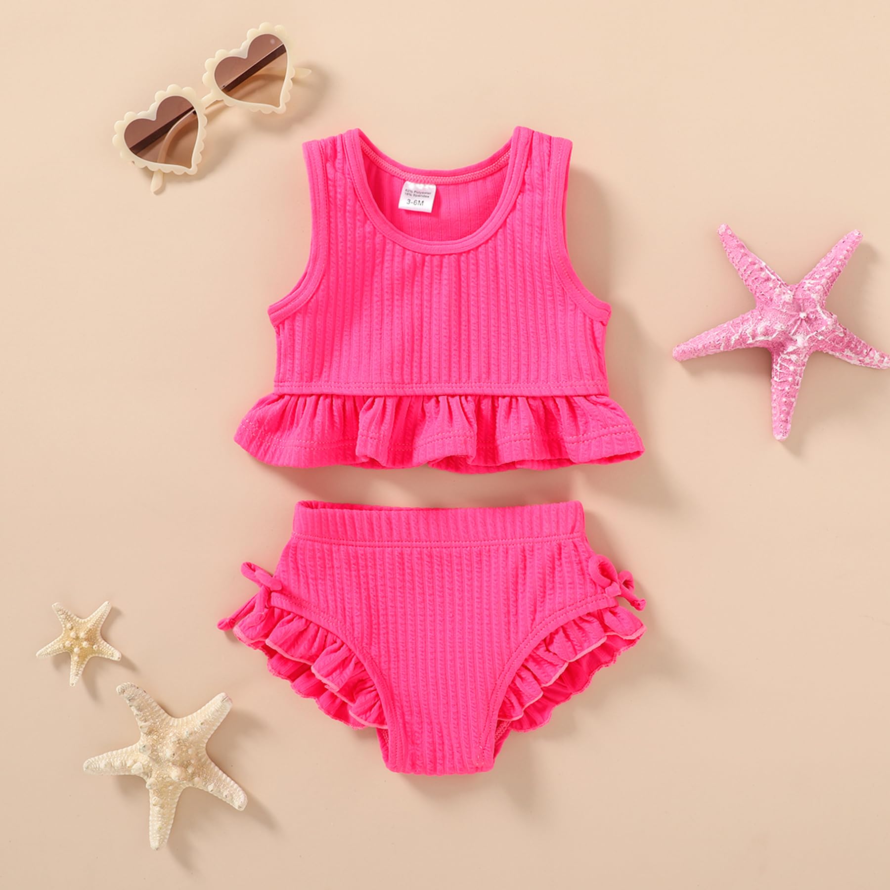 Baby Swimsuit Toddler Girl Bathing Suit Summer Solid Color Bikini Set Beach Two Piece Swim Wear (Hot Pink, 18-24 Months)