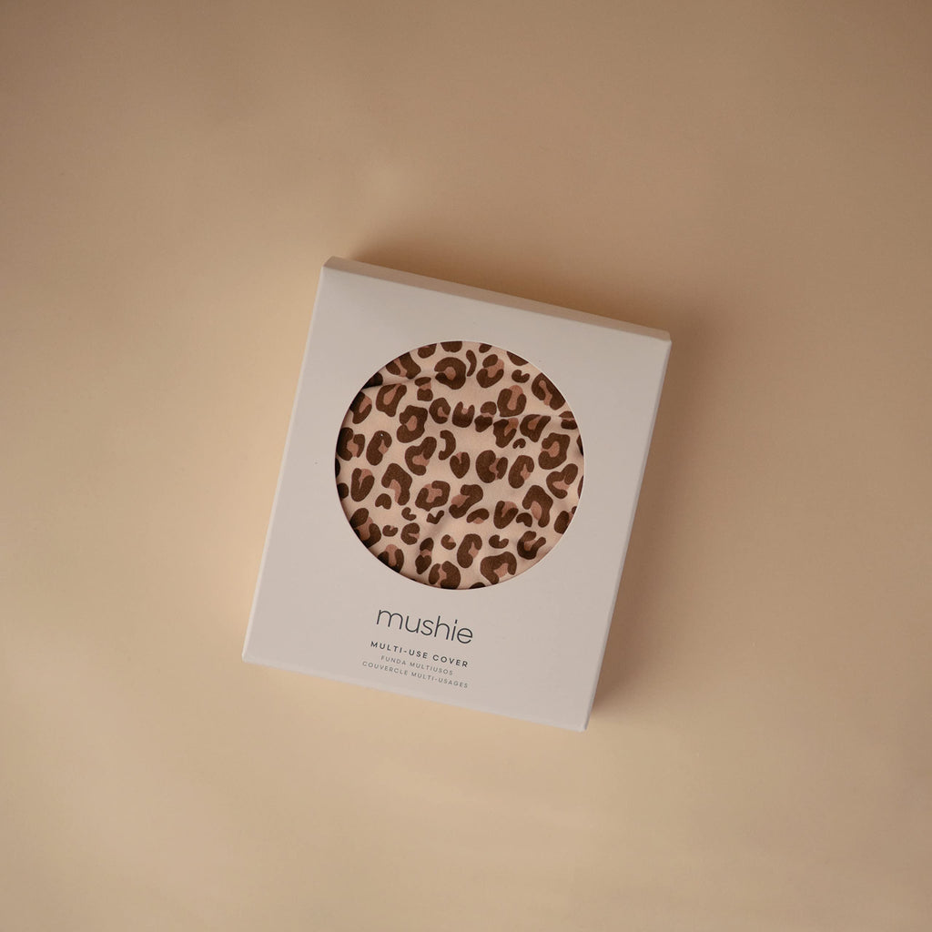 mushie Baby Car Seat Canopy Cover | Breathable & Stretchy Multi Use Cover for Breastfeeding, Nursing, High Chair, Shopping Cart, Strollers (Leopard)