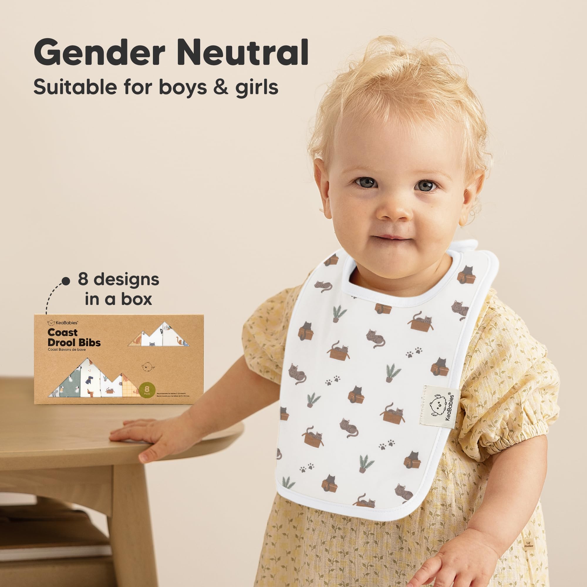 KeaBabies 8-Pack Organic Baby Bibs for Boys, Girls Drool Bibs (Pets & Paws)
