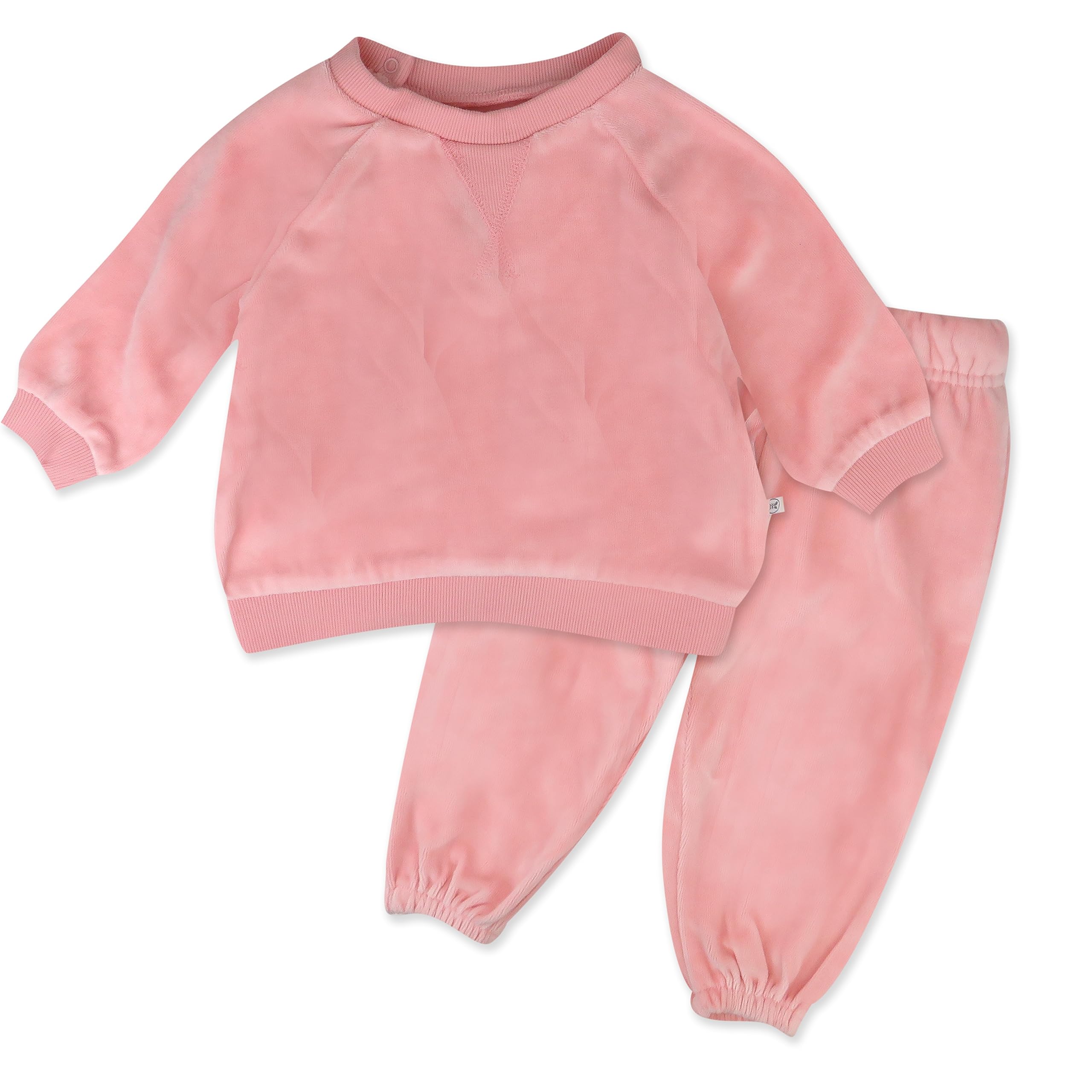 HonestBaby 2-Piece Cozy Velour Sweatshirt and Jogger Sweatpants Set 100% Organic Cotton for Toddler, Baby Boys, Girls, Pink, 12 Months
