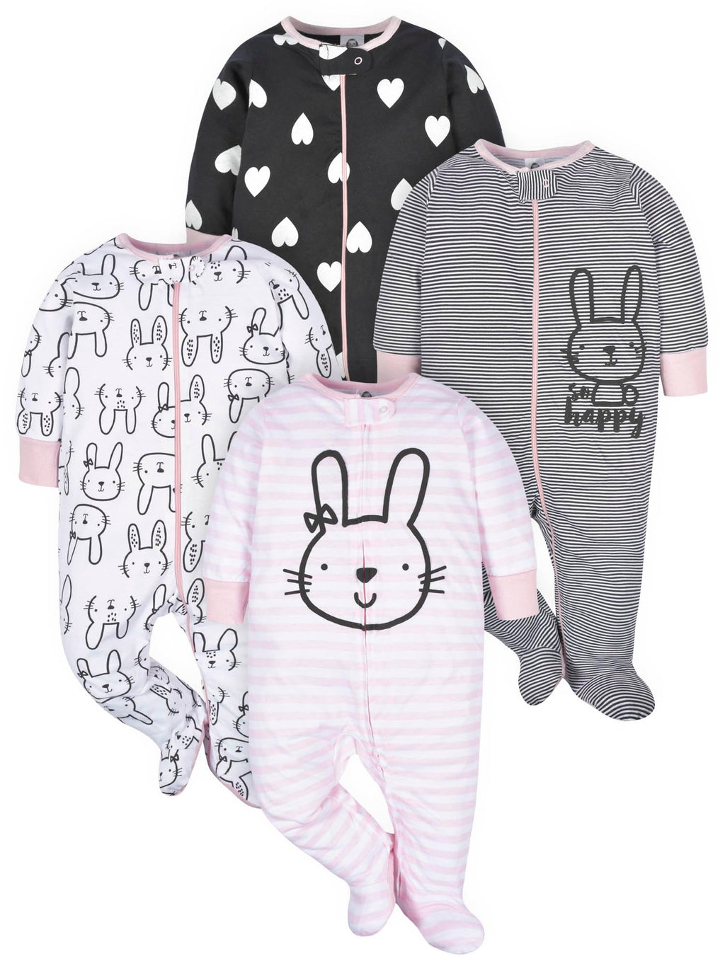 Gerber Baby Girls 4 Pack Sleep 'N Play Footie Bunny Smiley Newborn