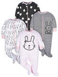 Gerber Baby Girls 4 Pack Sleep 'N Play Footie Bunny Smiley Newborn