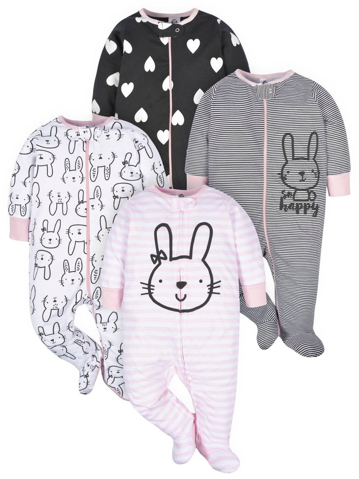 Gerber Baby Girls 4 Pack Sleep 'N Play Footie Bunny Smiley Newborn