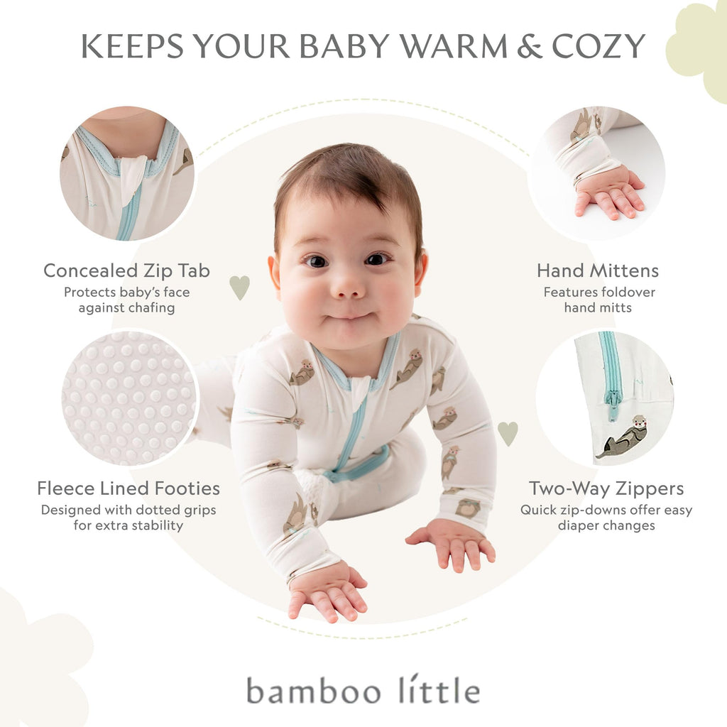 Bamboo Little Soft Baby Footie Pajamas, Baby Clothes, Newborn Sleepers, 95% Viscose and 5% Spandex, Otter, 3-6 Months