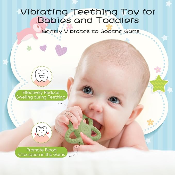 Vibrating Sensory Chew Toy, Teether Teething Toys for Baby 6-18 Months, Sensory Toys for Kids with Autism&Toddler Travel Essential - 3X Vibration Settings, Gifts for Boys Girls