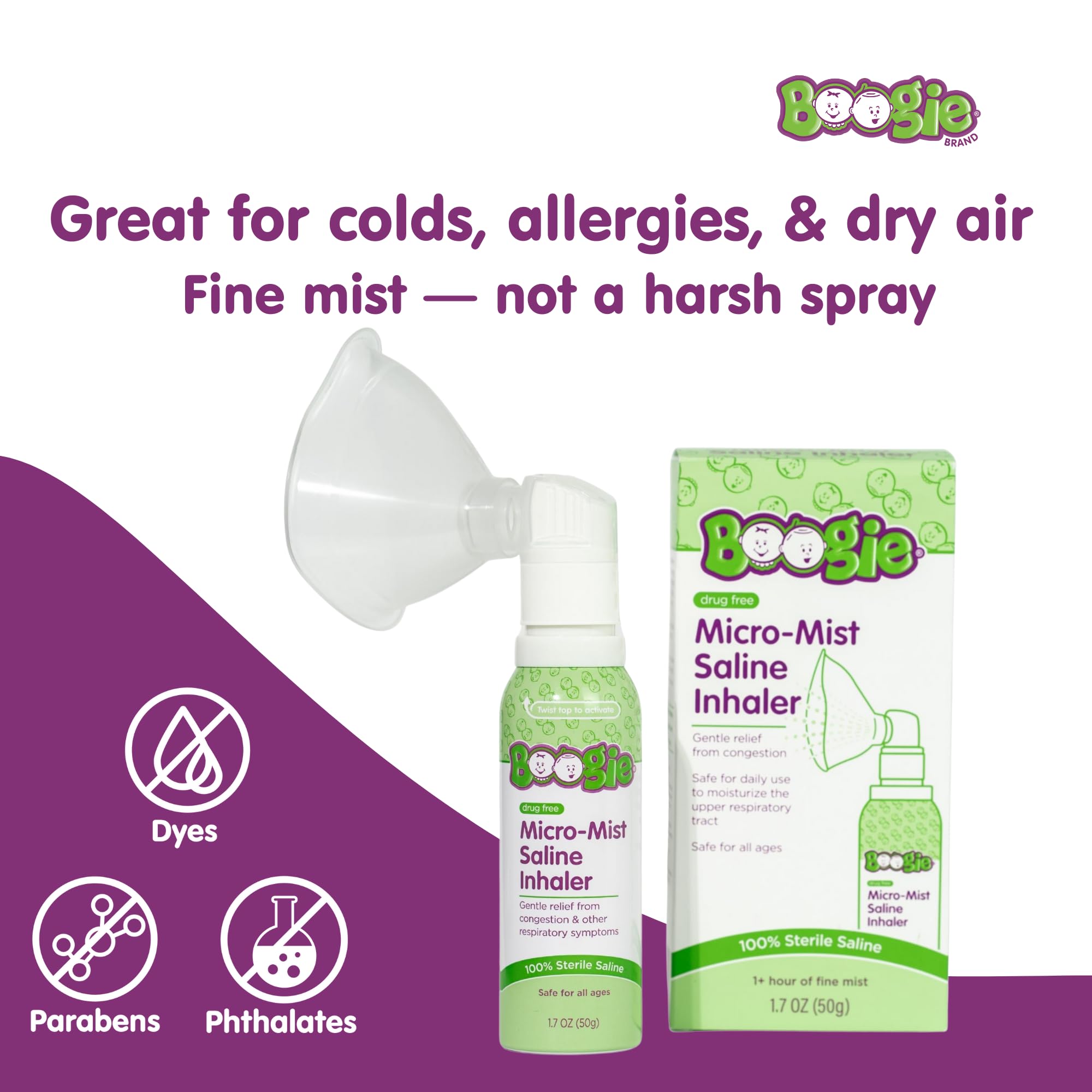 Boogie Micro-Mist Saline Inhaler, Unscented - 1.7 oz