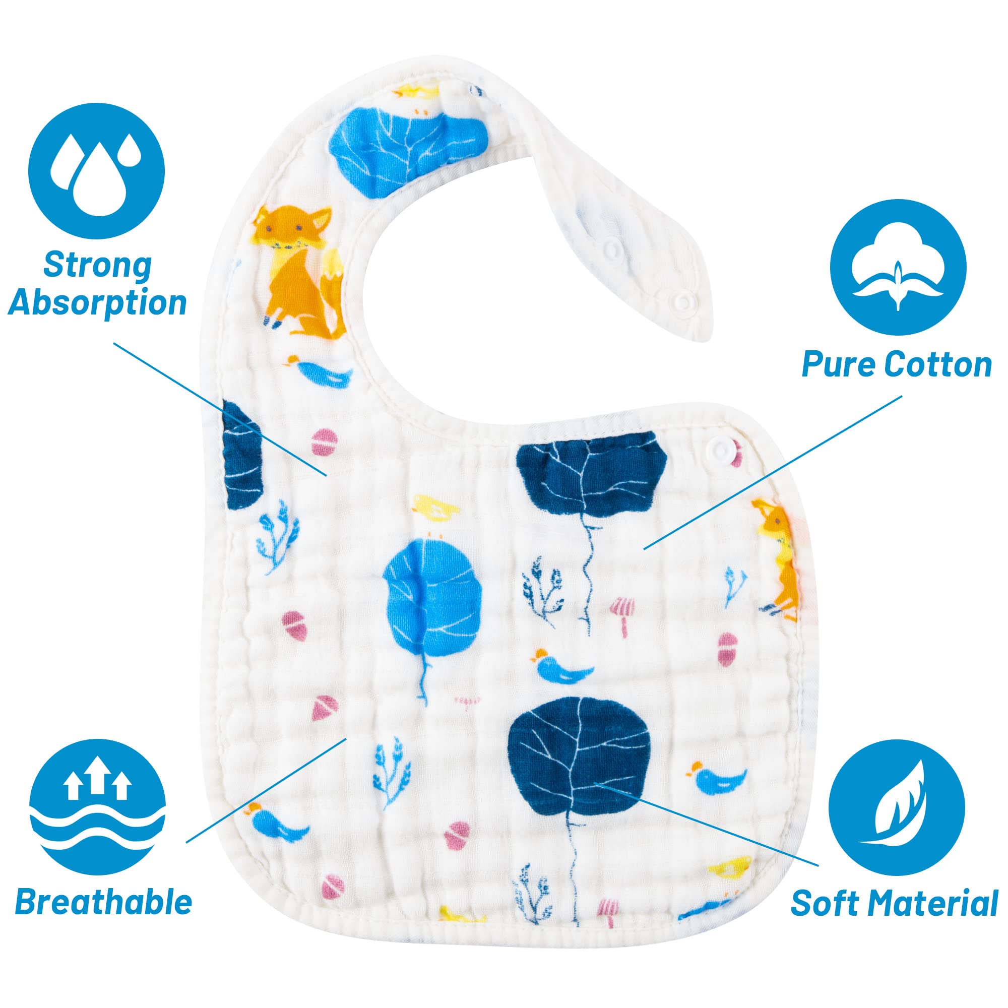 Zainpe 6Pcs Snap Muslin Cotton Baby Bibs Dinosaur Star Bear Pattern Bib, Adjustable Burp Cloths with 6 Absorbent & Soft Layers for Infants Newborns Toddlers Drooling Feeding Teething