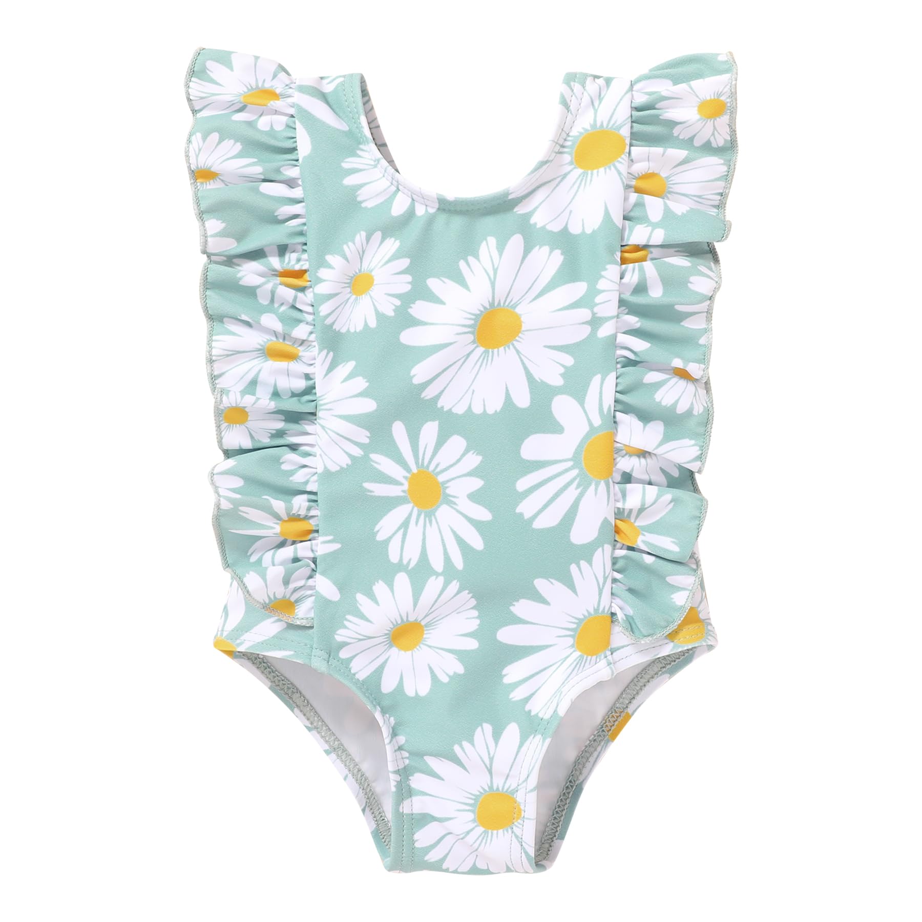 Newborn Baby Girl Ruffle Swimsuit Infant Toddler One Piece Floral Bikini Beach Bathing Swimwear Set(W2 Green,12-18 Months)