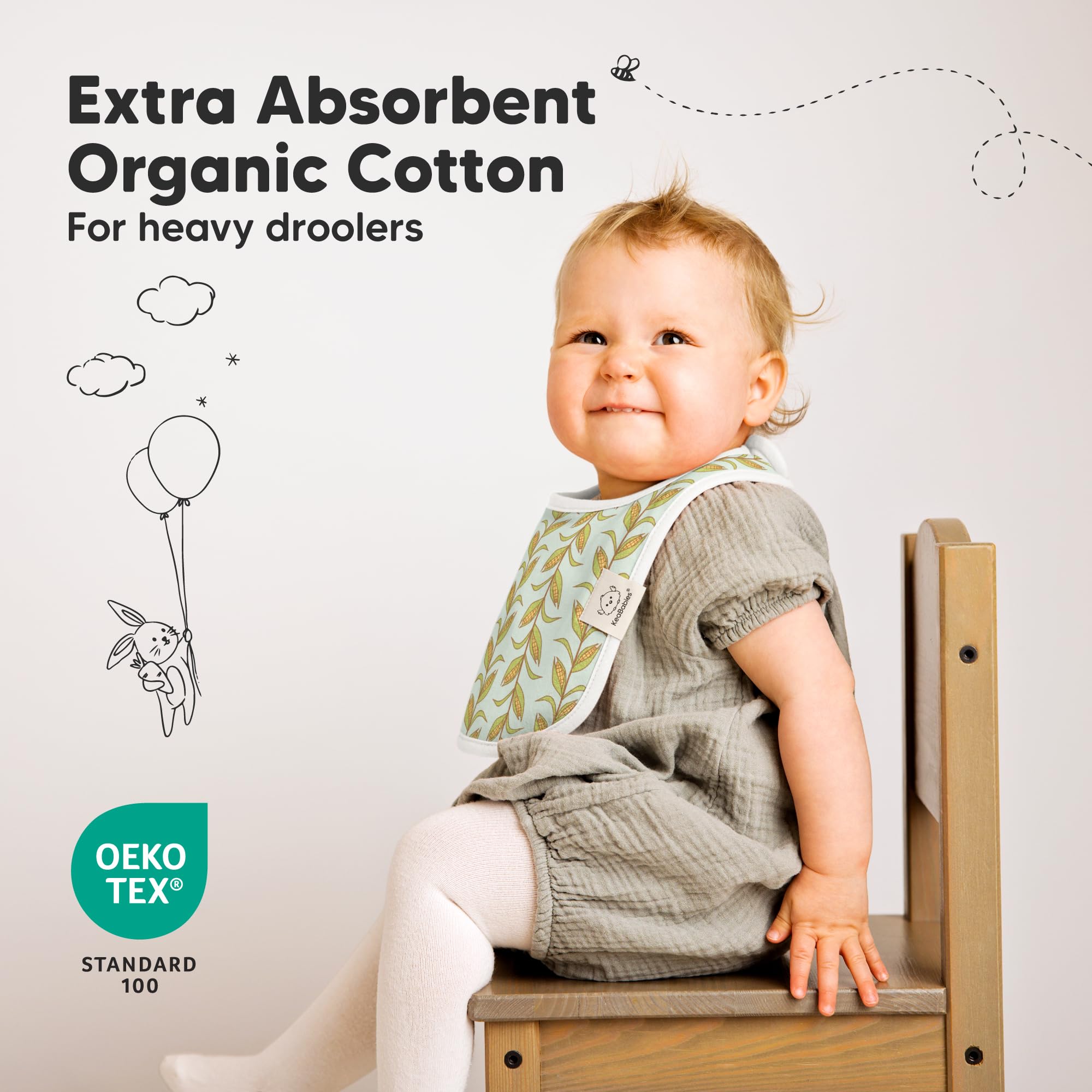KeaBabies 8-Pack Organic Baby Bibs for Drooling and Teething (Countryside)