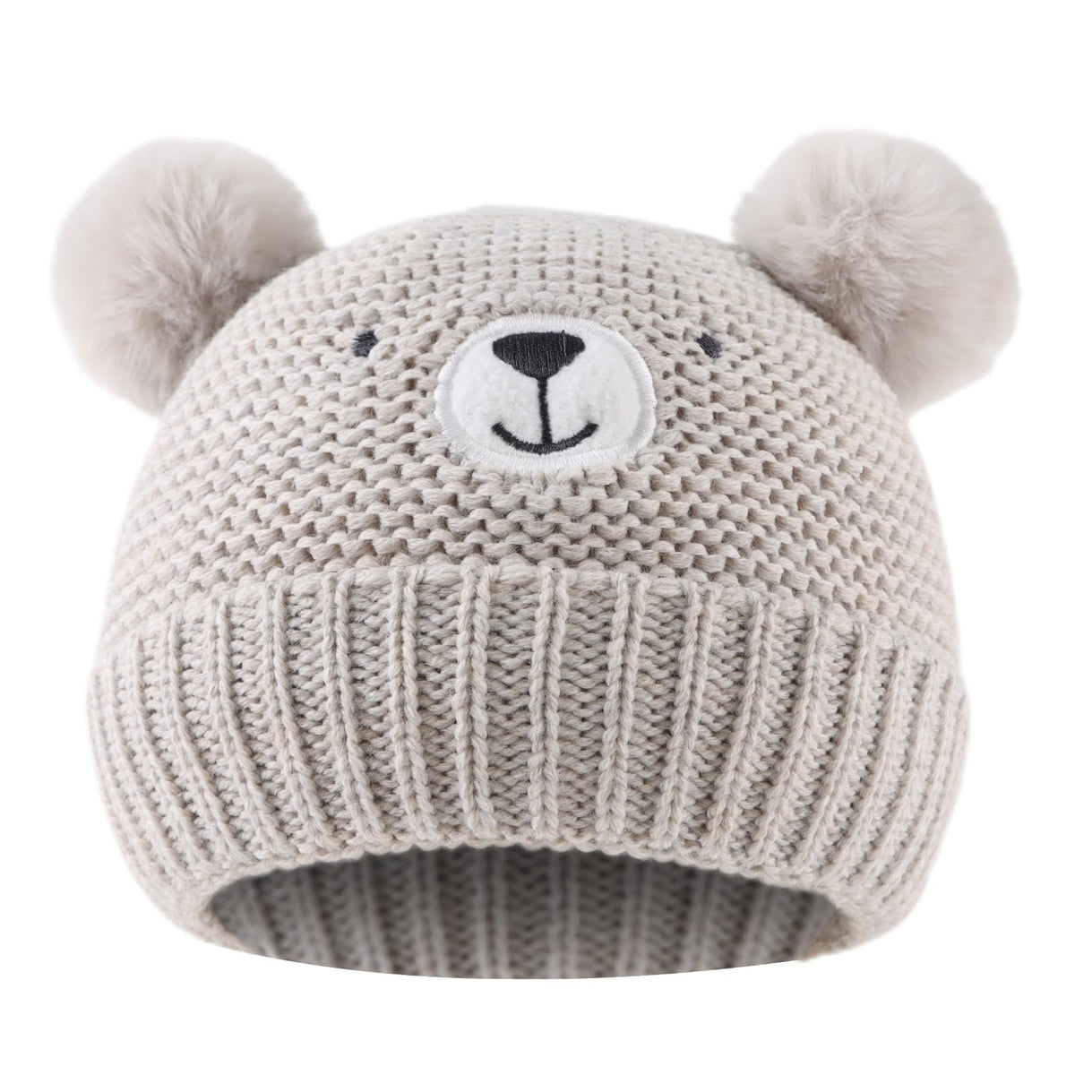 JANGANNSA Cute Bear Baby Beanie Pompom Baby Boy Hat Winter Knit Beanie Girl