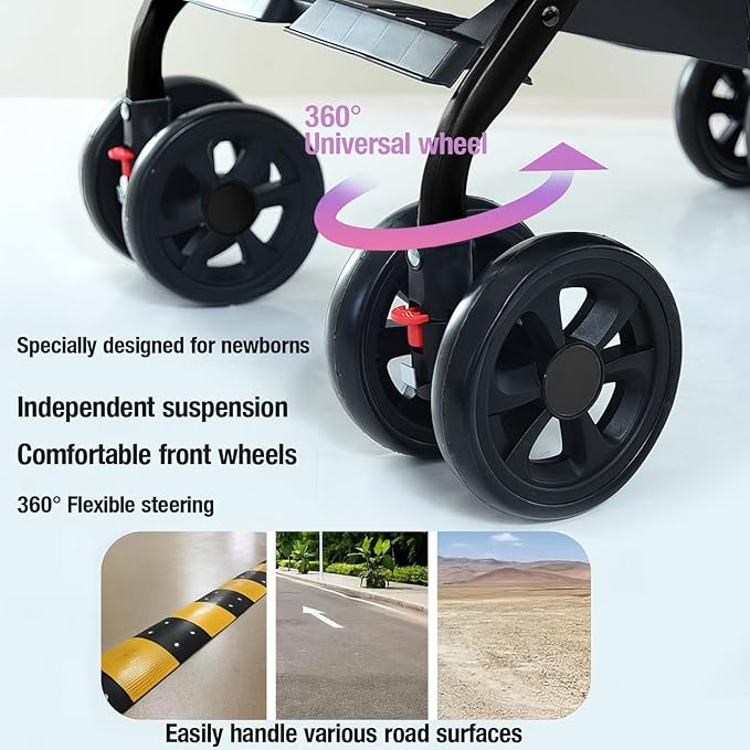 Lightweight Travel Stroller at Only 4.6 kg, Folding Compact Pushchair with Multi-Position Recline, Babies and Toddlers Pram from Birth, Baby Buggy with Cup Holder, Canopy (A8 Black)