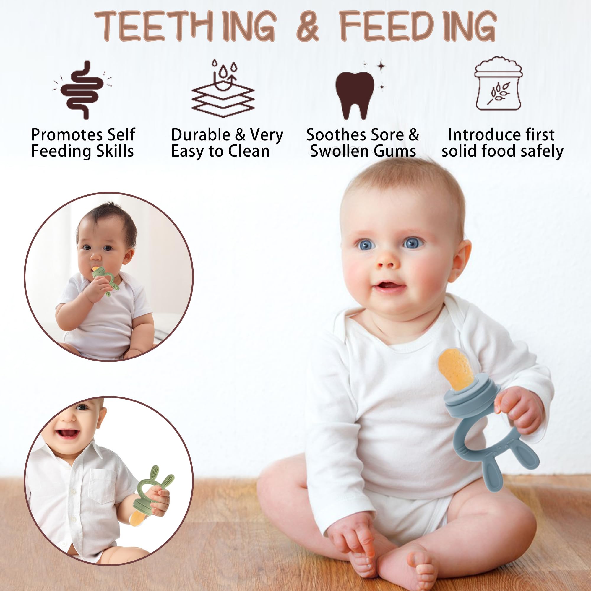 WAJIAYON Baby Breastmilk Popsicle Molds & Babies Fruit Feeder (3 Pack), Infant Food Freezer Tray Storage Containers, Silicone Teething Pacifier Feeder and Teether for Babies,Baby Feeders - Blue