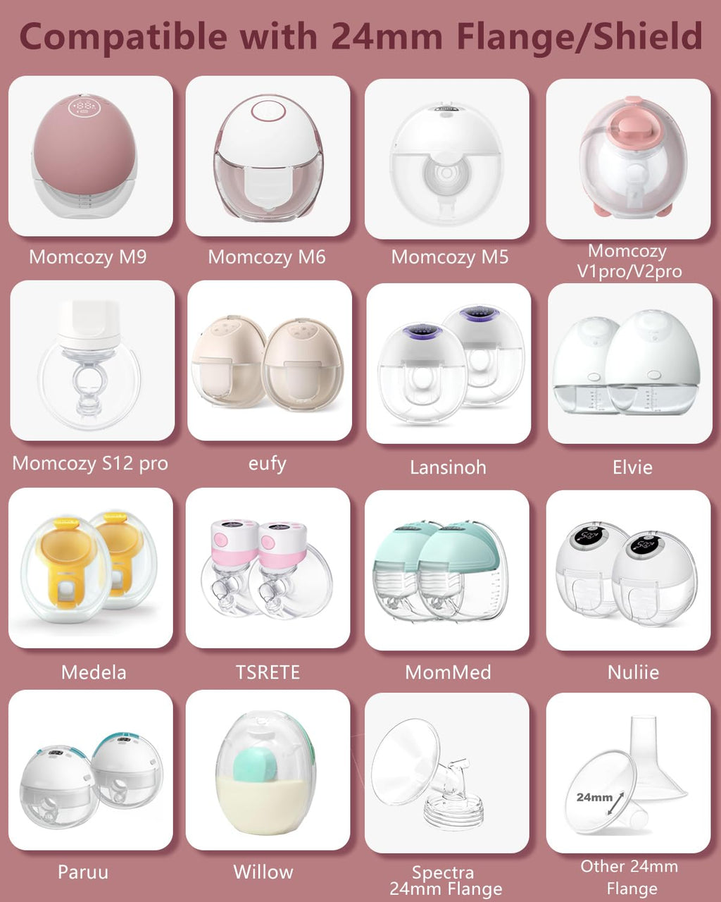 Flange Insert 21mm for Momcozy M9 M6 M5 V1 Pro V2 Pro S12 Pro S9 Pro, Compatible with Medela/Elvie/Spectra/Willow Go/eufy/Lansinoh Breast Pump, Breastfeeding Essential Kit, 2PCS
