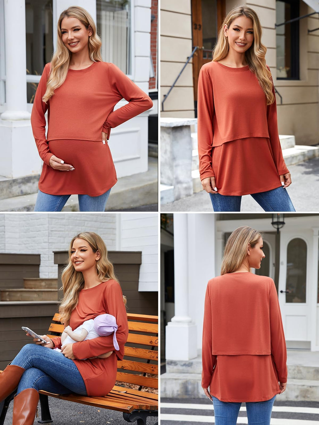 Ecavus Women's 3Pack Maternity Nursing Shirts Long Sleeve Double Layer Breastfeeding Shirts Comfy Pregnancy Clothes