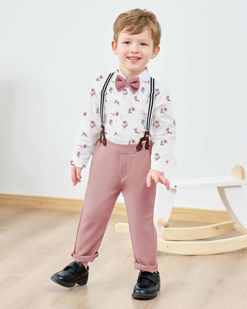 nilikastta Suit For Boy Boys Dress Suit Blue Boy Dress Shirt With Bowtie/Suspender Pants for Social Activities 7-8 Years