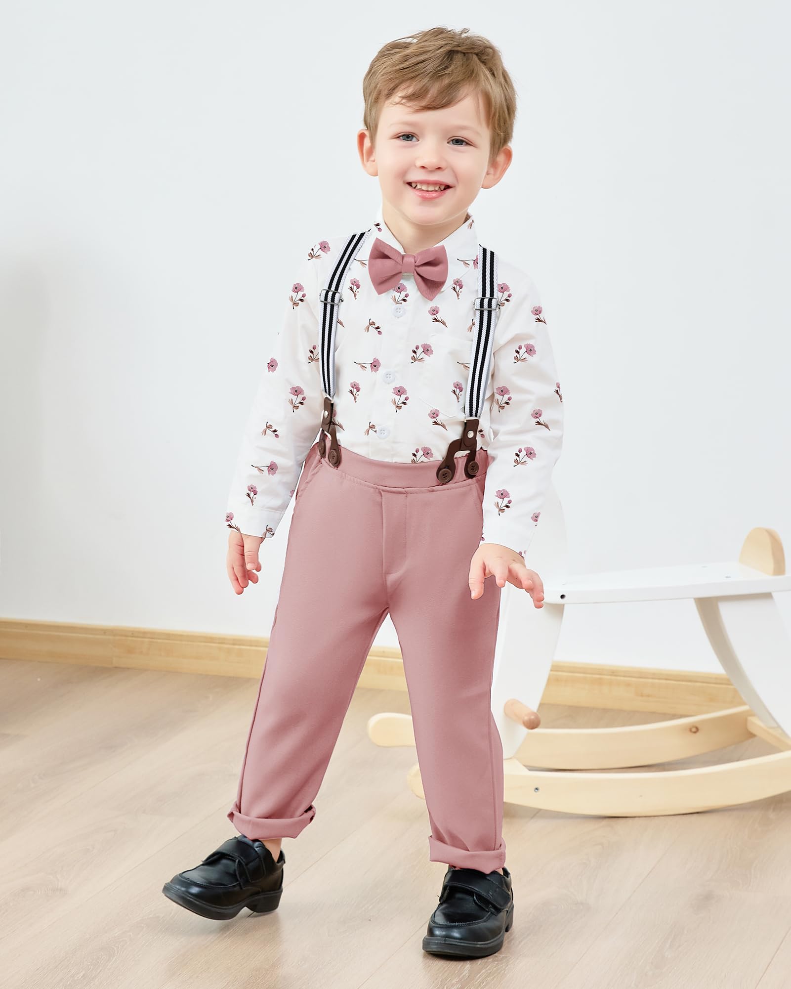nilikastta Suit For Boy Boys Dress Suit Blue Boy Dress Shirt With Bowtie/Suspender Pants for Social Activities 7-8 Years