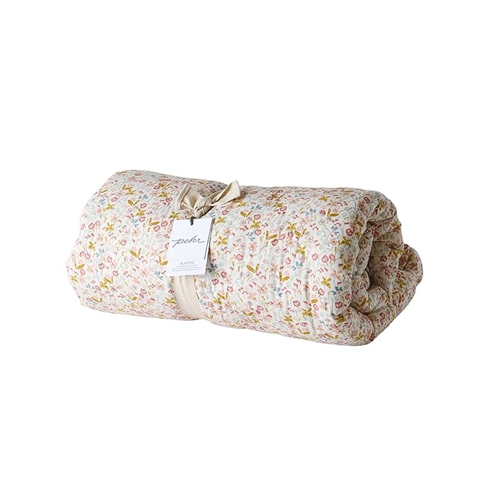 Pehr Baby Play Mat, Floret | Ultra-Soft Quilted 100% Cotton Exterior with Plush Polyester Fiberfill | for Tummy & Playtime | 40” Diameter