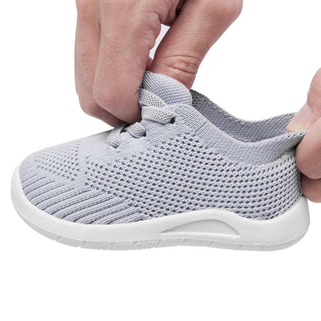 MORENDL Toddler Shoes Baby Walking Sock Shoes Infant Sneakers Boy Girl Barefoot Tennis Shoe Non-Slip Brethable Grey Size 10