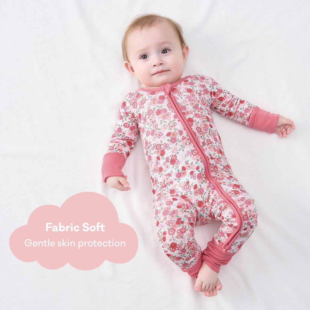 pureborn Baby Girl Sleeper Viscose from Bamboo Footies Pink Floral 3-6M