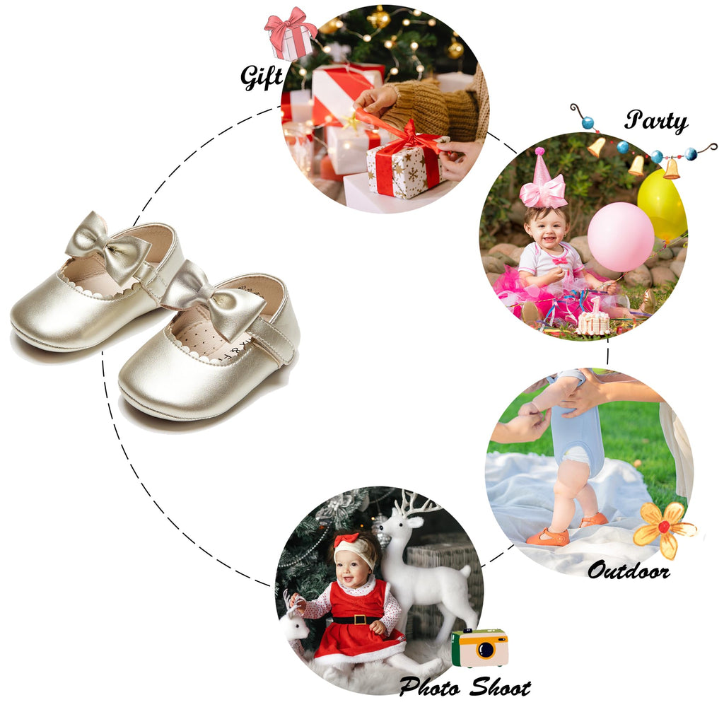 Felix & Flora Soft Sole Gold Baby Dress Shoes - Infant Baby Walking Shoes Moccasins Rubber Sole Crib Shoes(Gold,18-24 Months Infant)