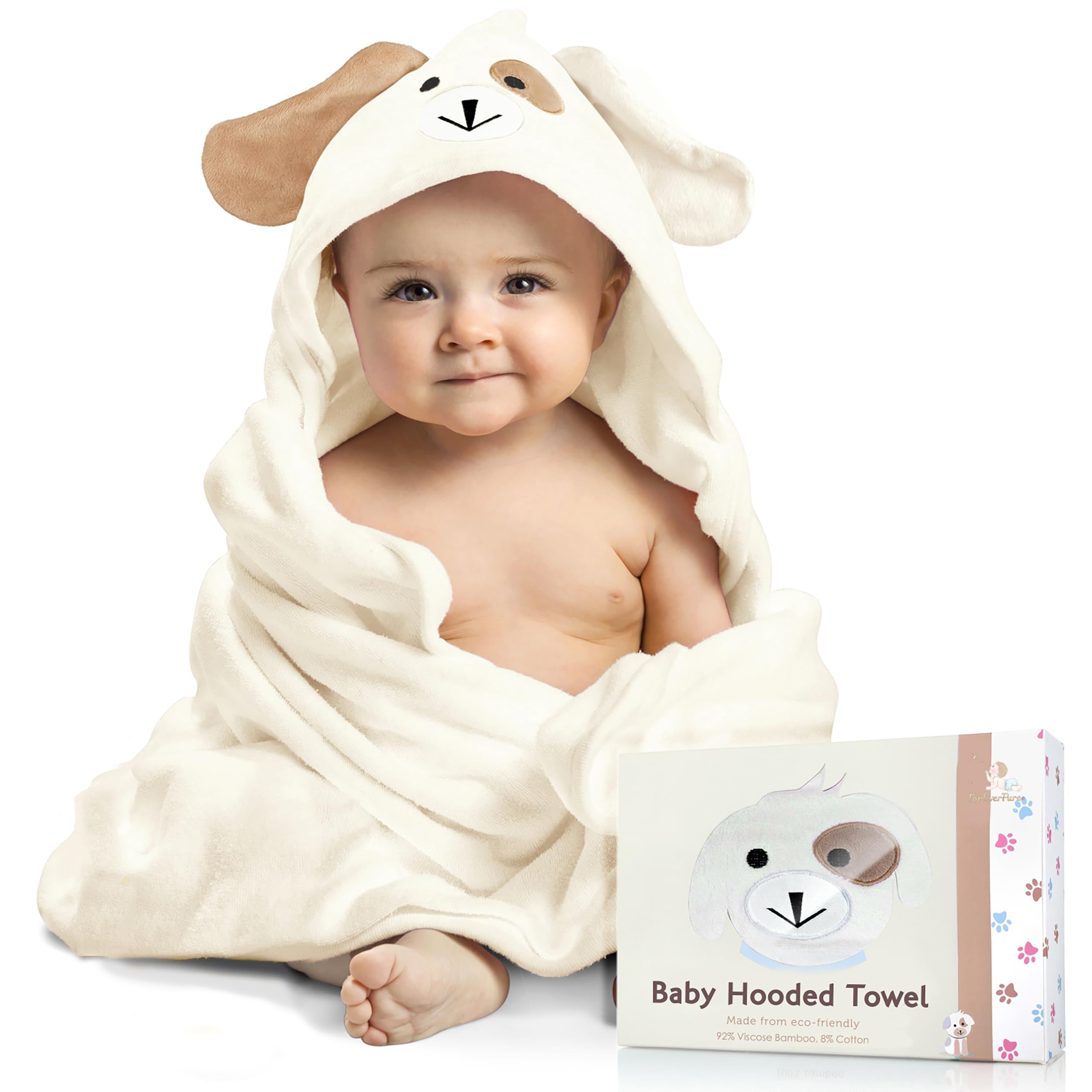 FOREVERPURE Baby Hooded Towel, Soft Viscose made of Bamboo, 35 x 35, Cream