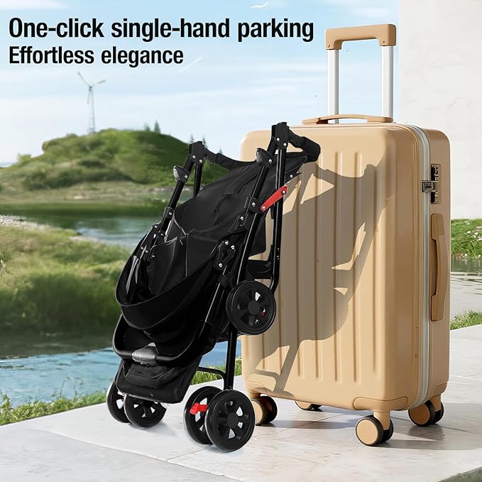 Lightweight Travel Stroller at Only 4.6 kg, Folding Compact Pushchair with Multi-Position Recline, Babies and Toddlers Pram from Birth, Baby Buggy with Cup Holder, Canopy (A8 Black)