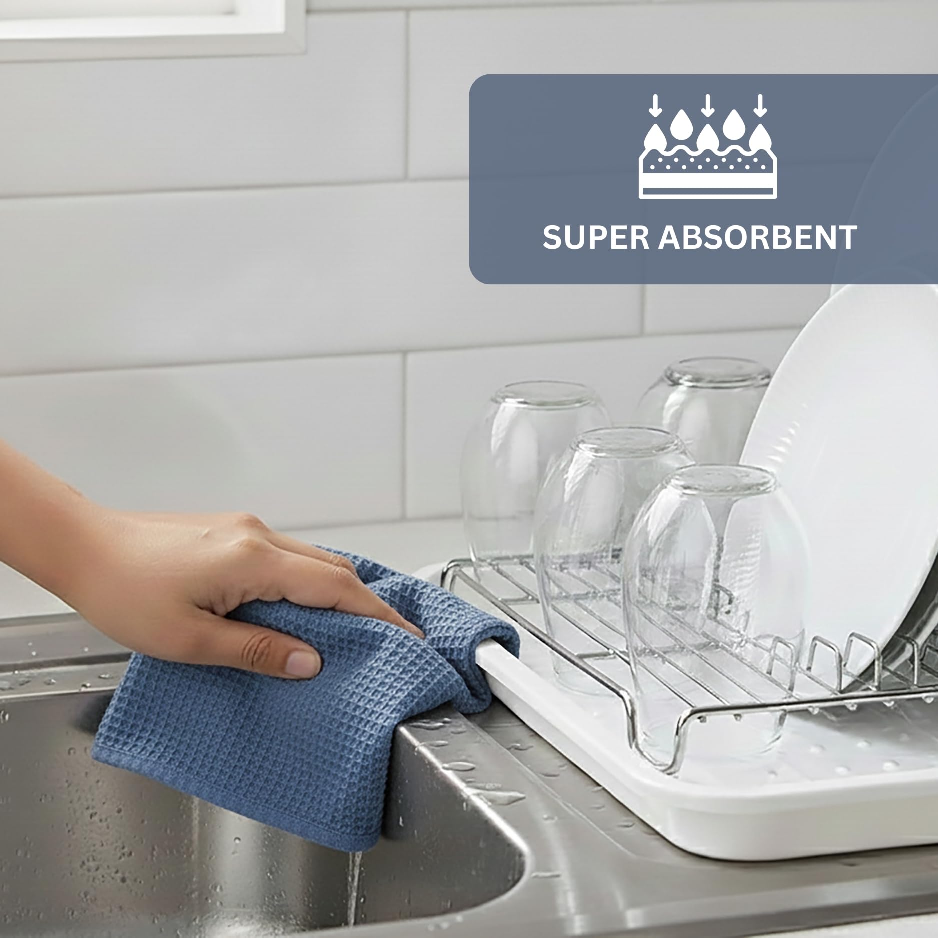PurpleEssences Waffle Weave Kitchen Towel, 100% Cotton - 15x25 Inches with Hanging Loop, Ultra Soft Absorbent Quick Drying Dish Cloth, Tea and Hand Towels, 4 Pack - Spring Easter Summer - Smoky Grey