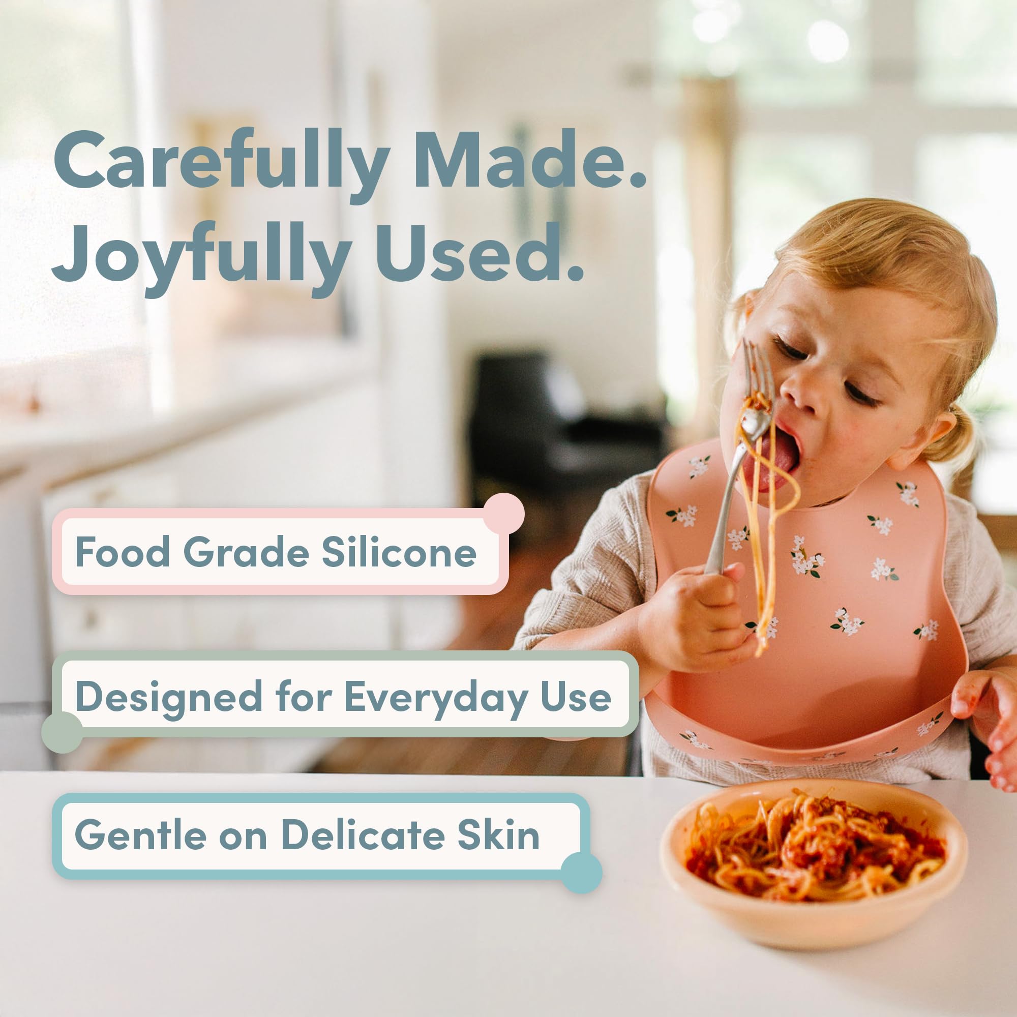 Loulou Lollipop Waterproof Silicone Feeding Bib for Babies & Toddlers, Catch-All Pouch, Easy Clean, 3–36 Months – White Flower