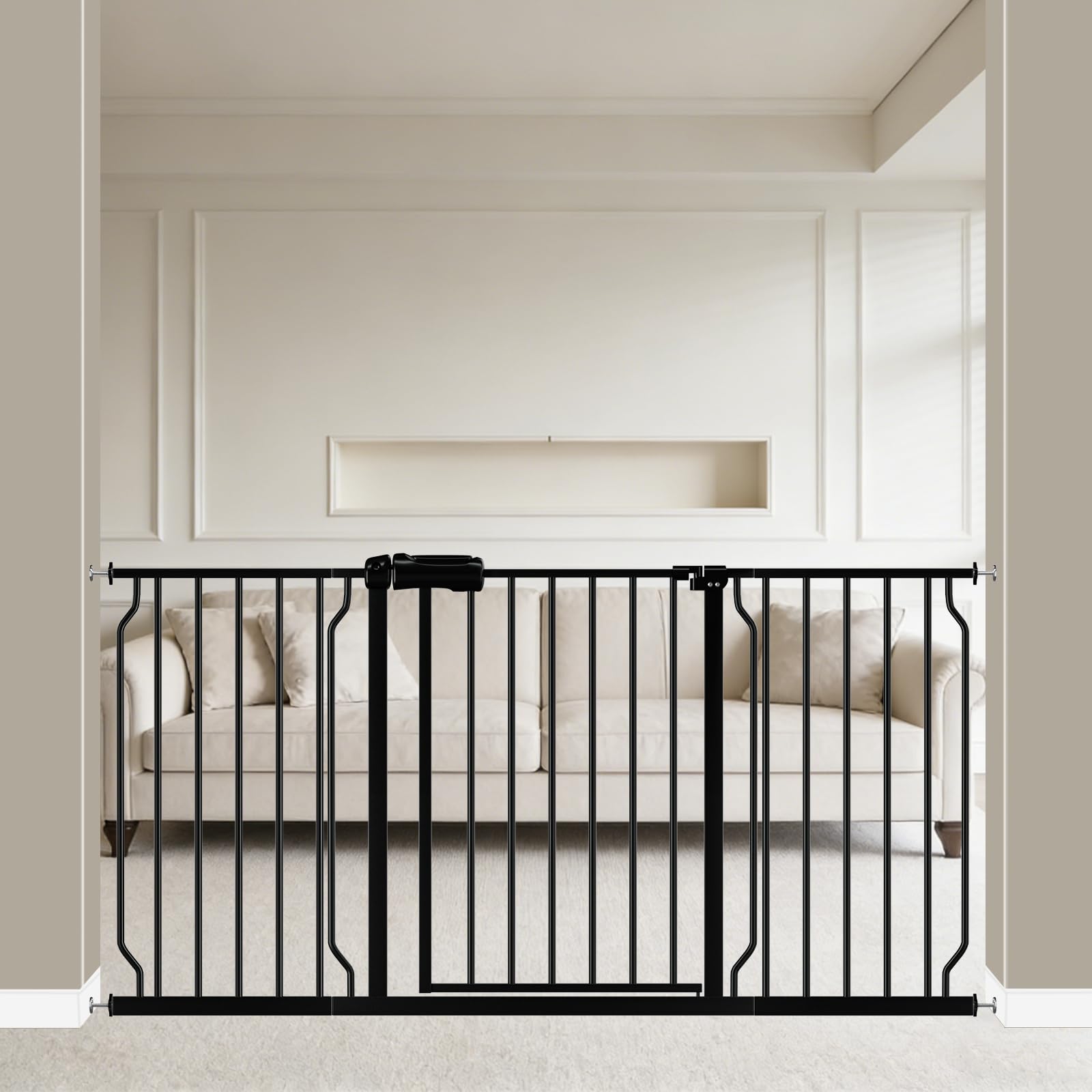 WAOWAO 57.48-62.20" Extra Wide Baby Gate Pressure Mounted 30" Tall Black